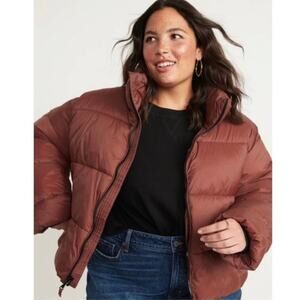 Old Navy Short Puffer Jacket Sz XL Brown Frost Free Water Resistant Full Zip